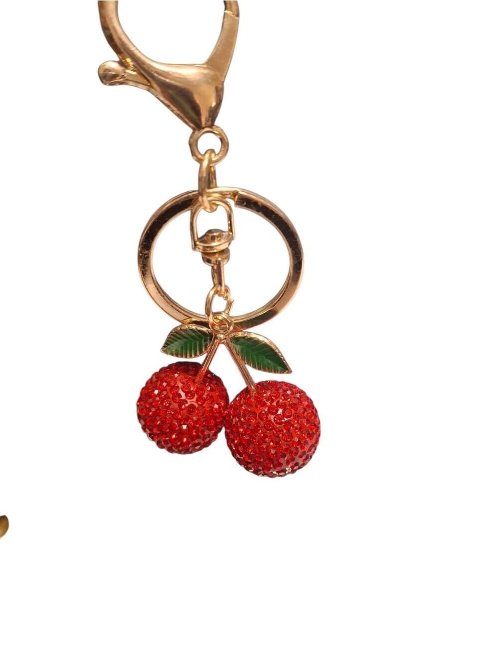 Cherry Sparking Bling bag charm Keyring New gold red - Picture 2 of 4